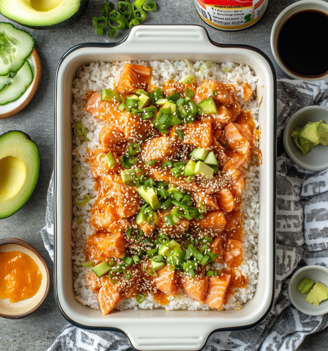 Spicy Salmon Sushi Bake