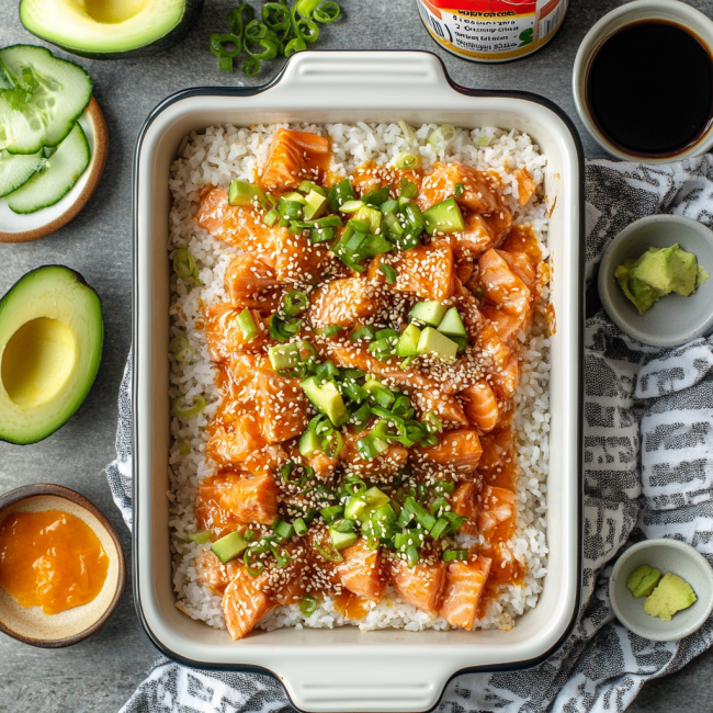 Spicy Salmon Sushi Bake