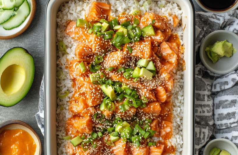 Spicy Salmon Sushi Bake