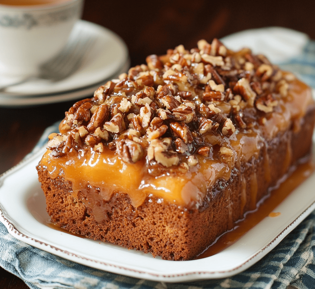 Southern Peach Bread with Pecan Praline Topping