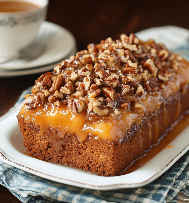 Southern Peach Bread with Pecan Praline Topping
