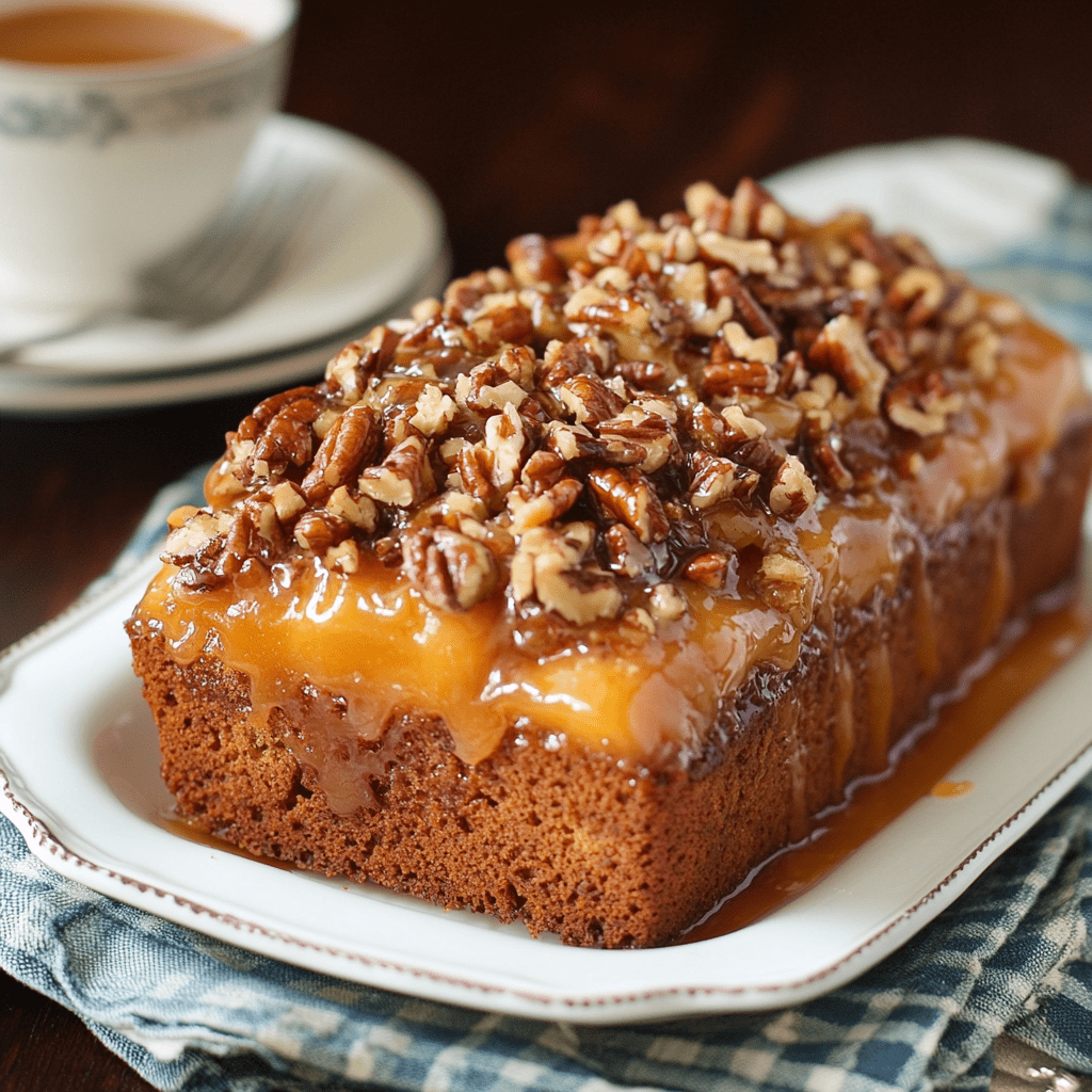 Southern Peach Bread with Pecan Praline Topping
