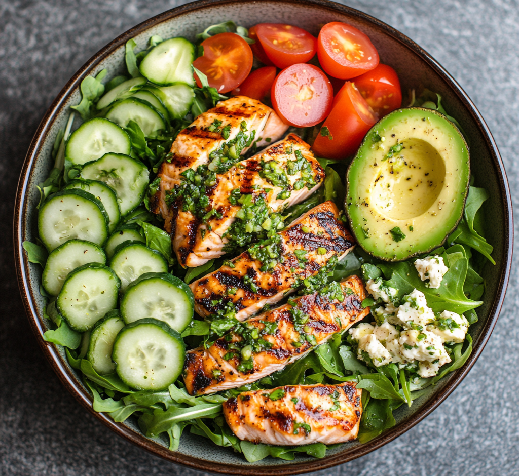 Grilled Salmon Salad with Creamy Cilantro Lime Dressing