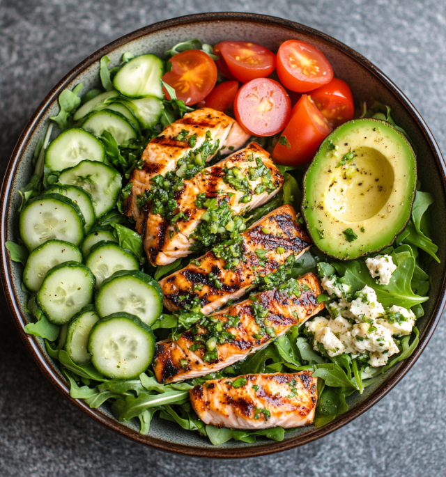 Grilled Salmon Salad with Creamy Cilantro Lime Dressing