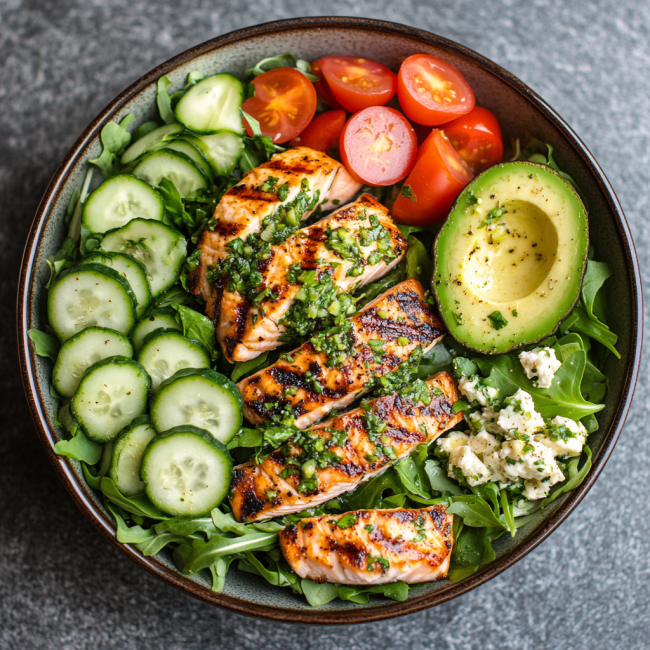 Grilled Salmon Salad with Creamy Cilantro Lime Dressing