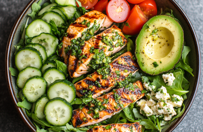 Grilled Salmon Salad with Creamy Cilantro Lime Dressing