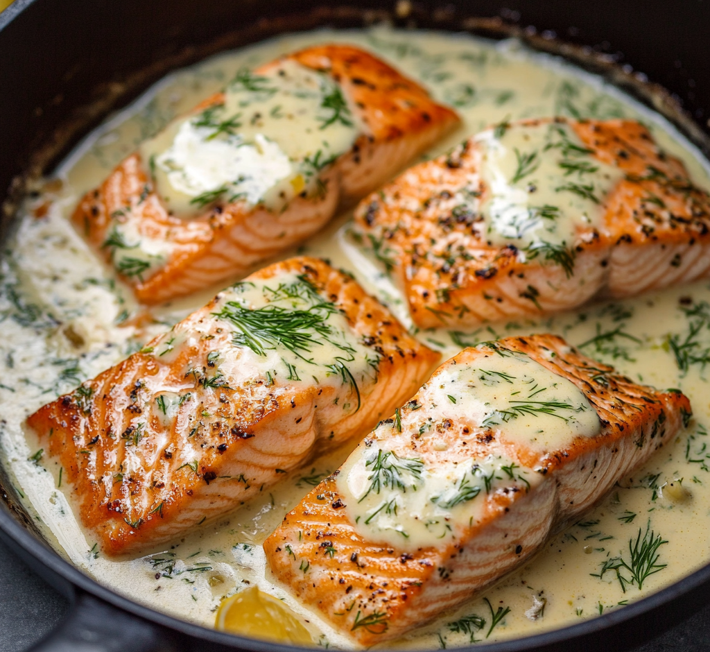 Salmon with Feta Dill Sauce