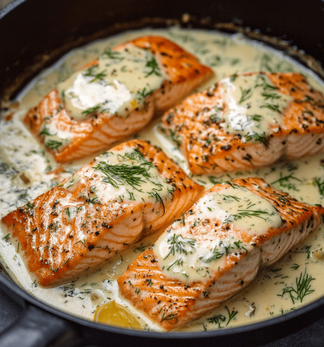 Salmon with Feta Dill Sauce