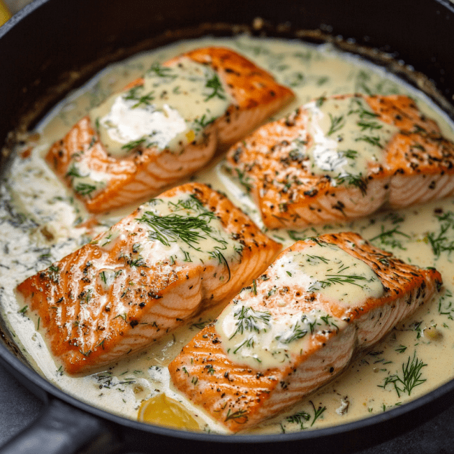 Salmon with Feta Dill Sauce
