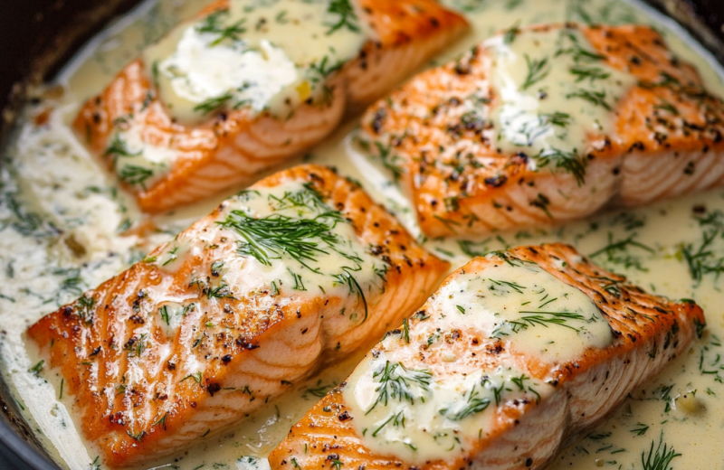 Salmon with Feta Dill Sauce