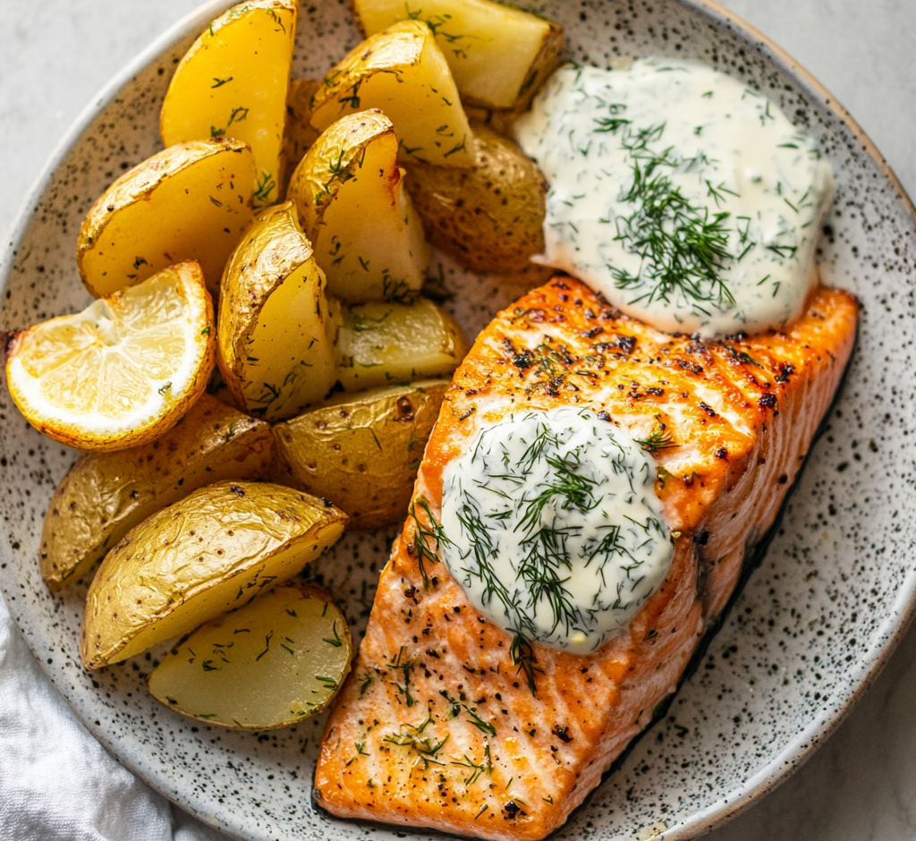 Dill Salmon with Potato Wedges