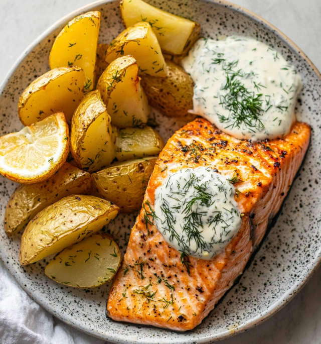 Dill Salmon with Potato Wedges