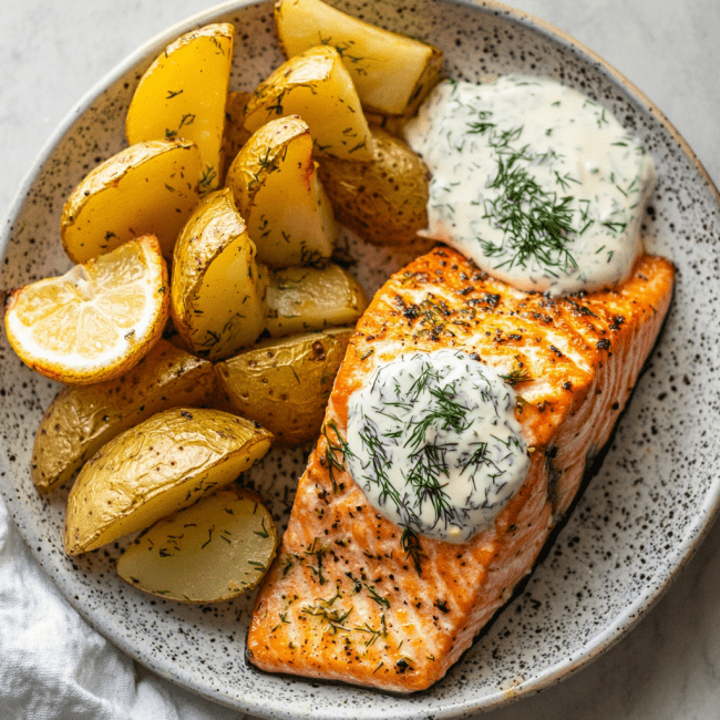 Dill Salmon with Potato Wedges