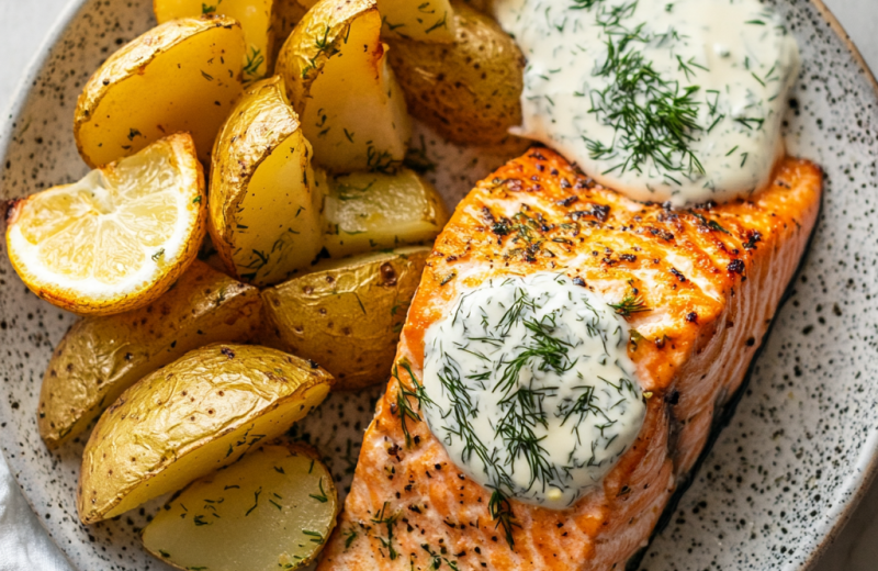 Dill Salmon with Potato Wedges