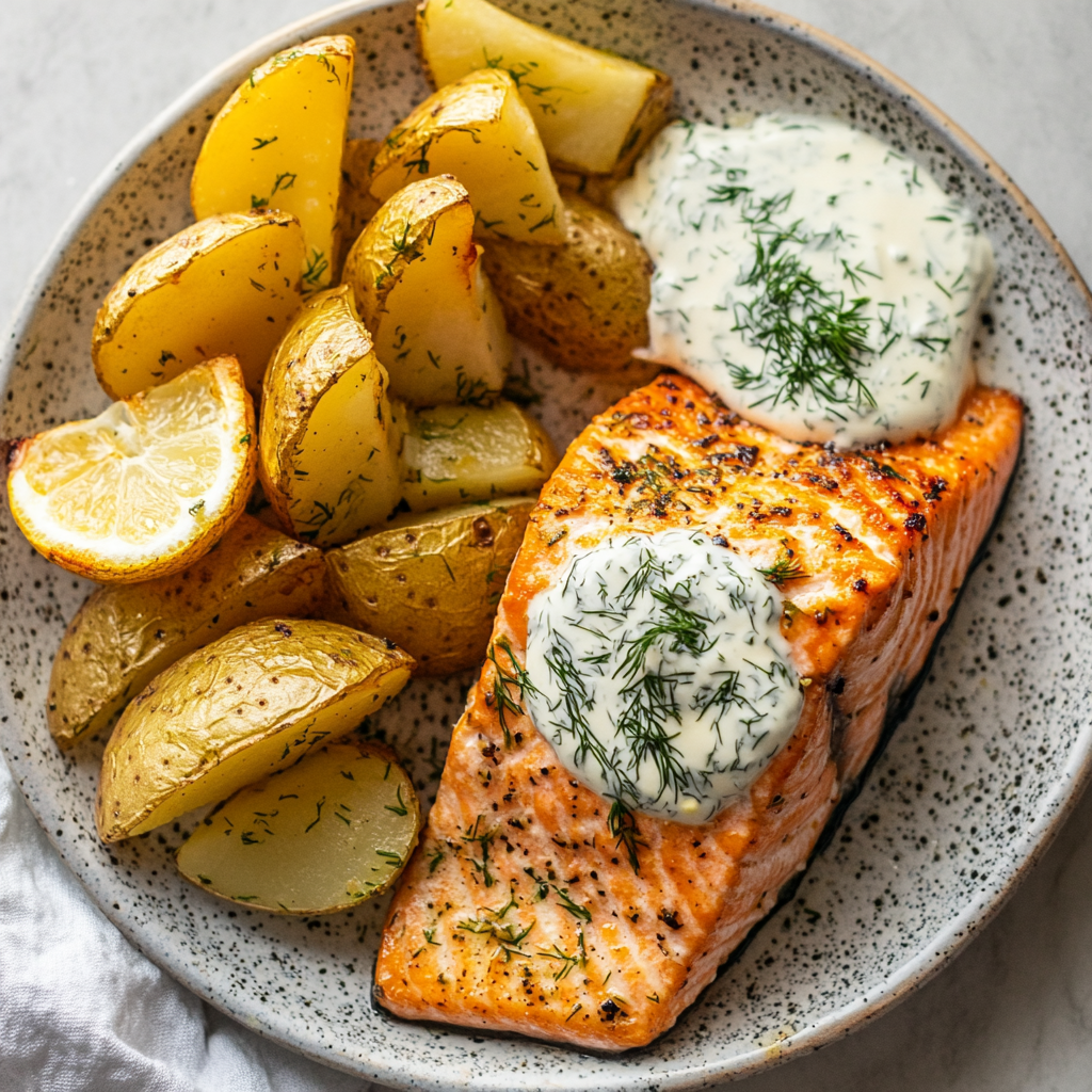 Dill Salmon with Potato Wedges