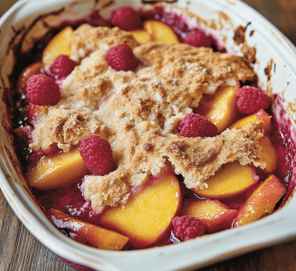 Easy Peach and Raspberry Cobbler