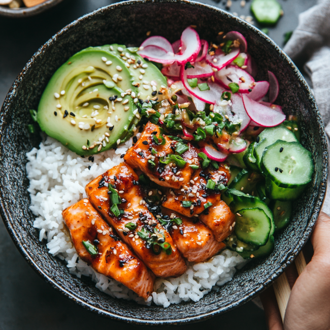 Spicy Salmon Bowls with Coconut Rice
