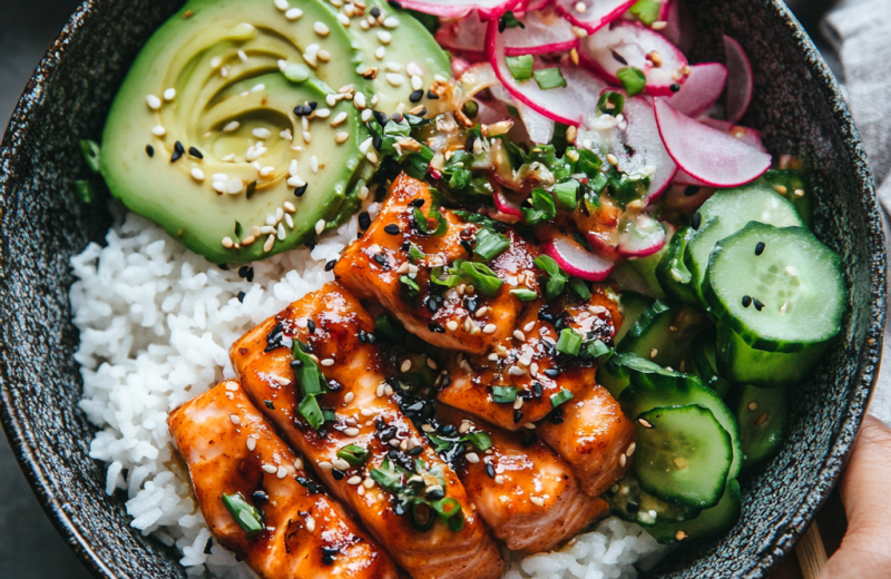 Spicy Salmon Bowls with Coconut Rice