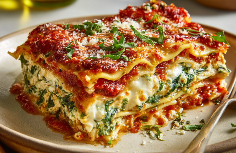 Spinach & Ricotta Lasagna with Fire-Roasted Tomato Sauce