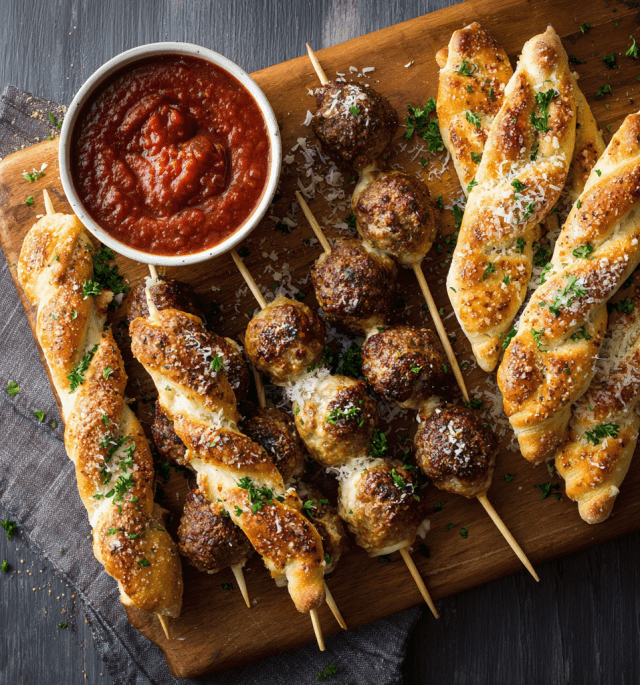 Meatball Breadstick Skewers