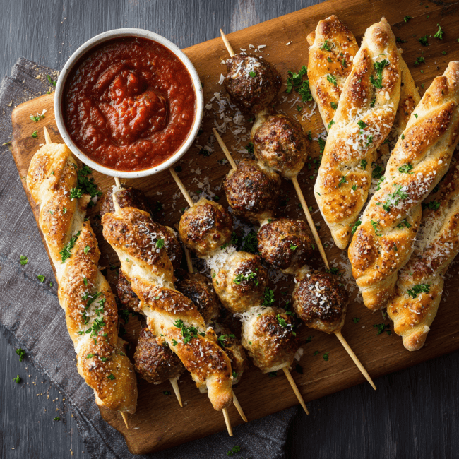 Meatball Breadstick Skewers