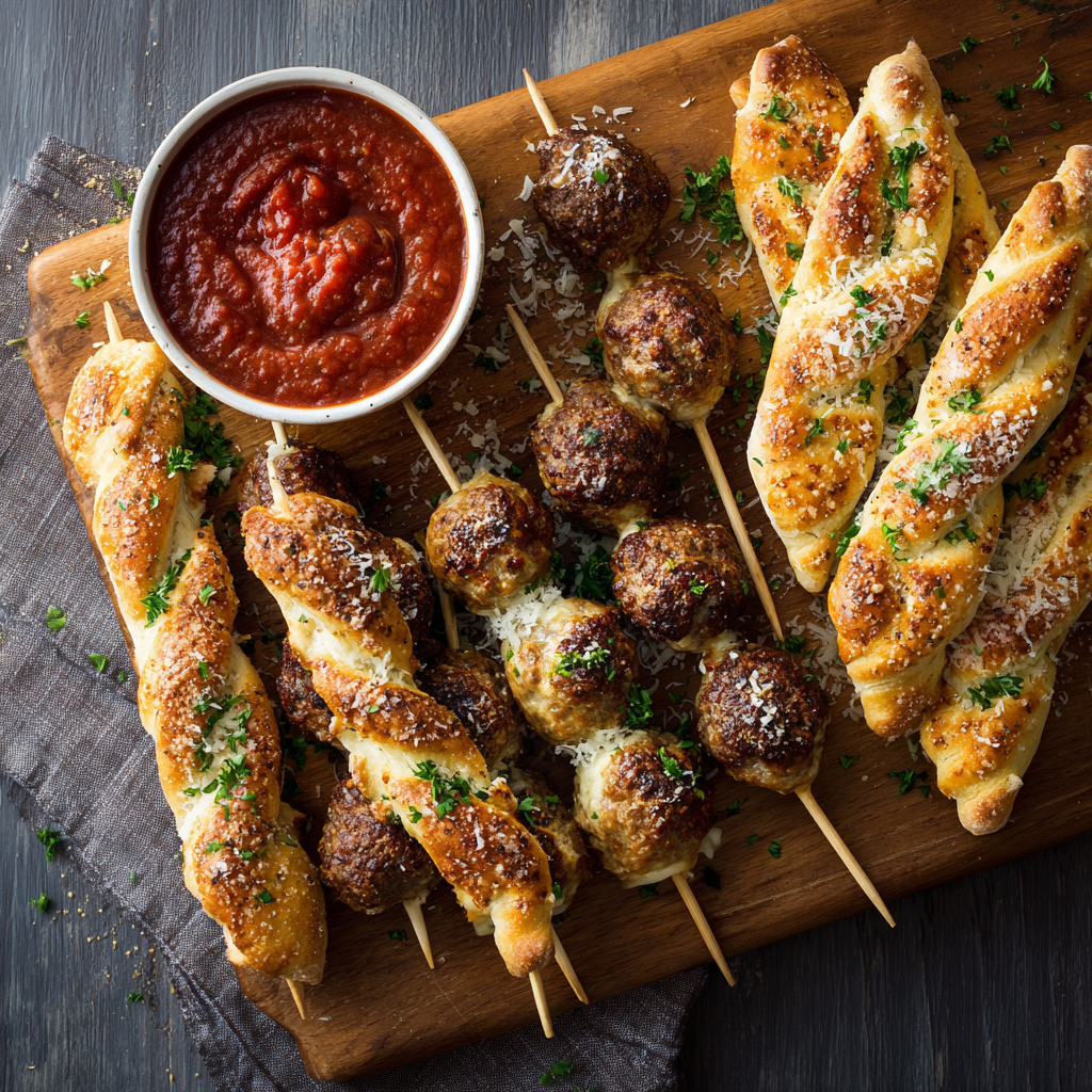Meatball Breadstick Skewers