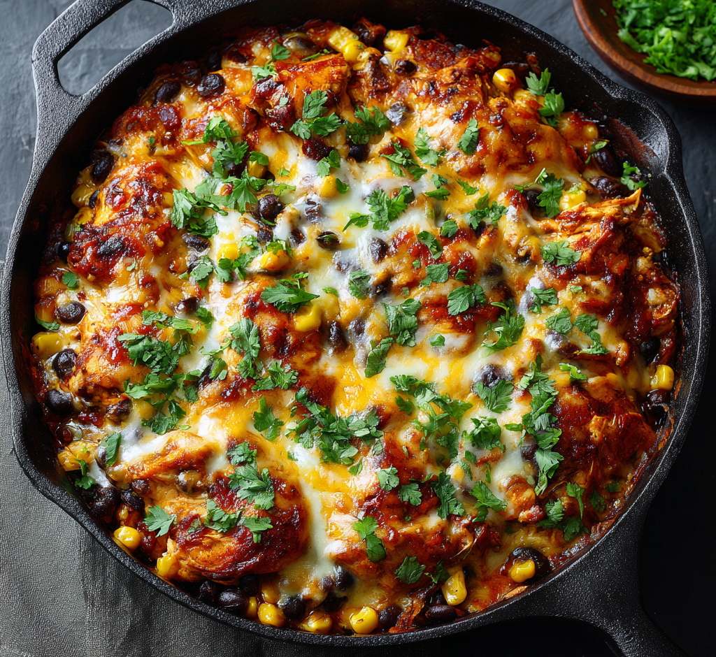 Skillet Chipotle Chicken Enchilada Bake