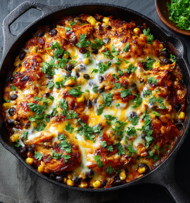 Skillet Chipotle Chicken Enchilada Bake