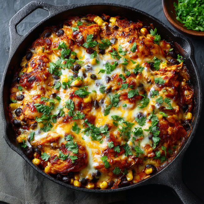 Skillet Chipotle Chicken Enchilada Bake