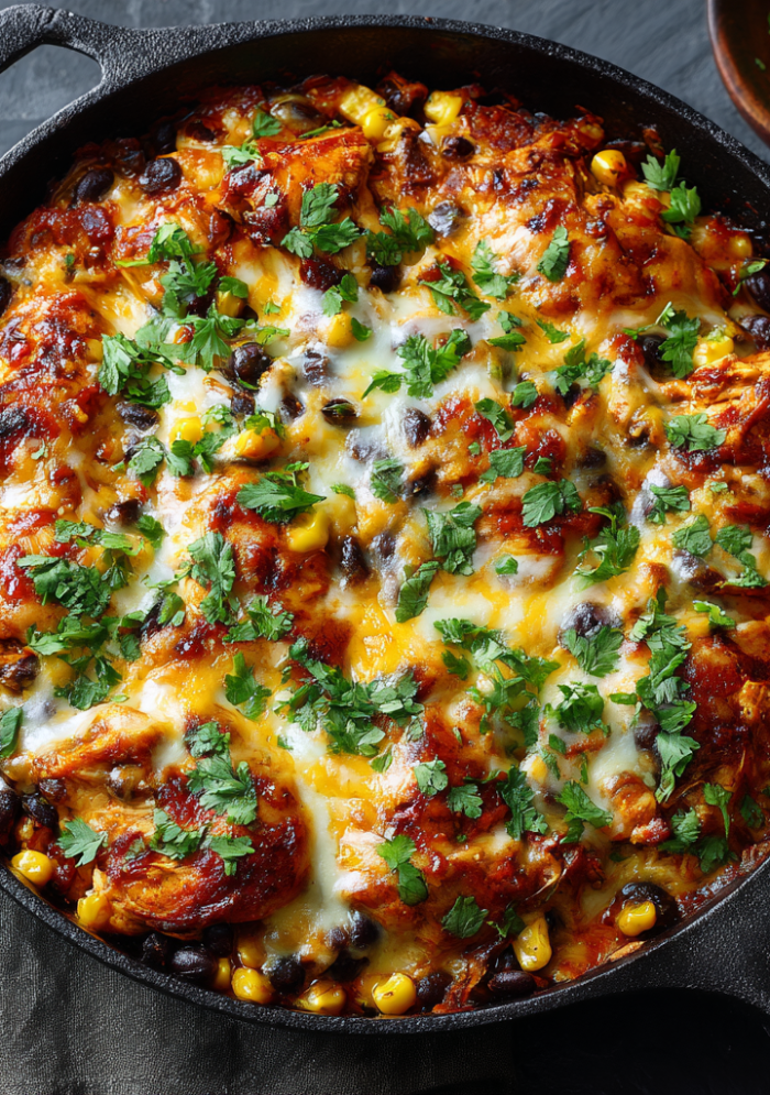 Skillet Chipotle Chicken Enchilada Bake