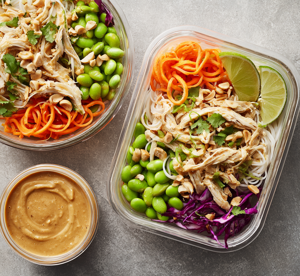 Peanut Chicken Cold Noodle Prep Bowls