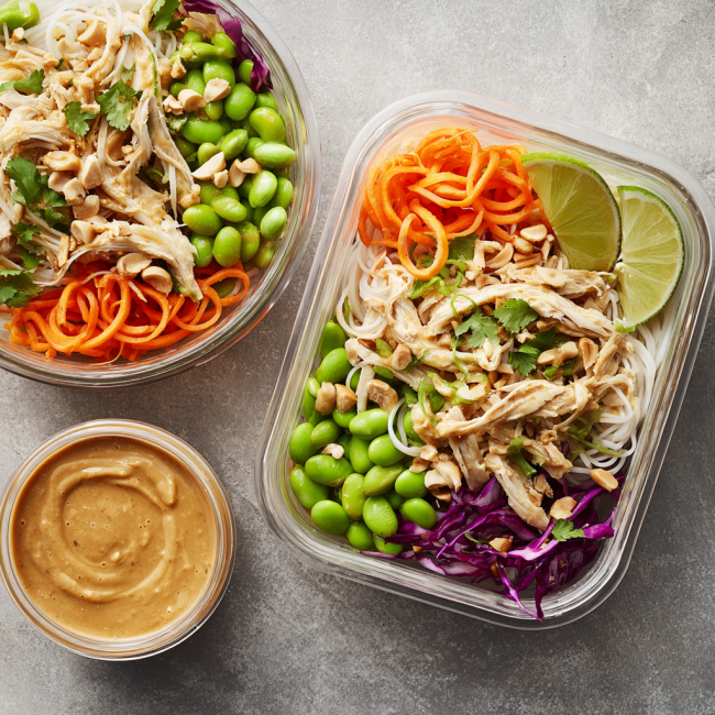Peanut Chicken Cold Noodle Prep Bowls
