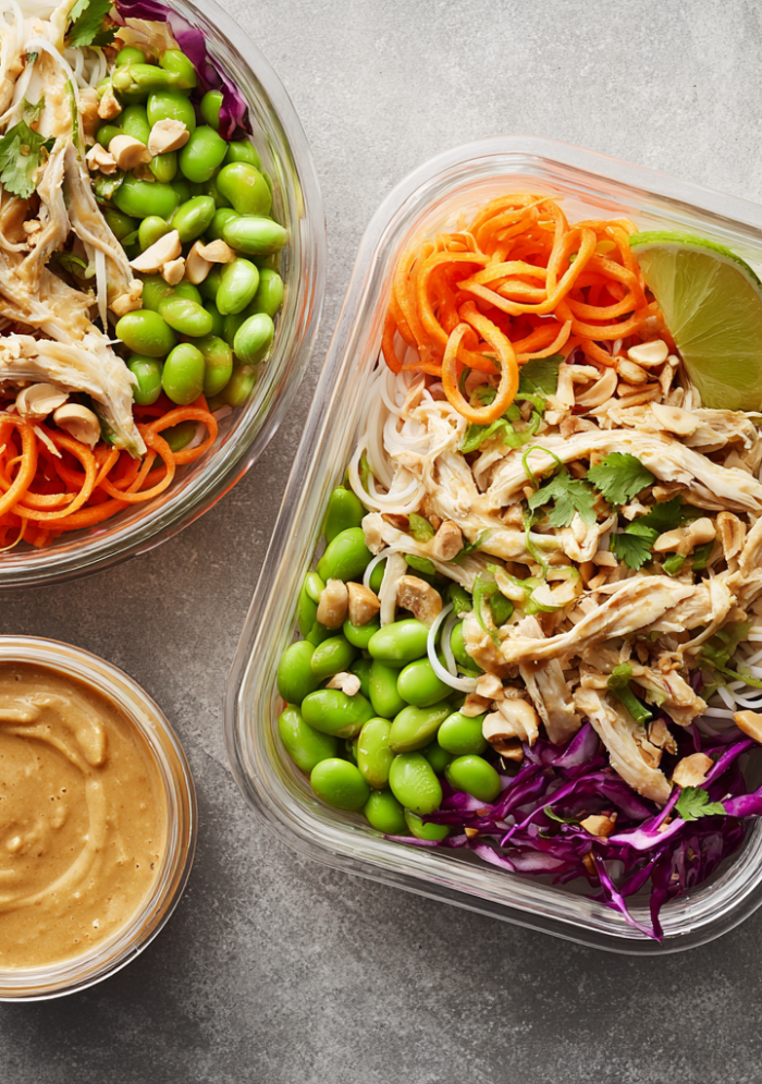 Peanut Chicken Cold Noodle Prep Bowls