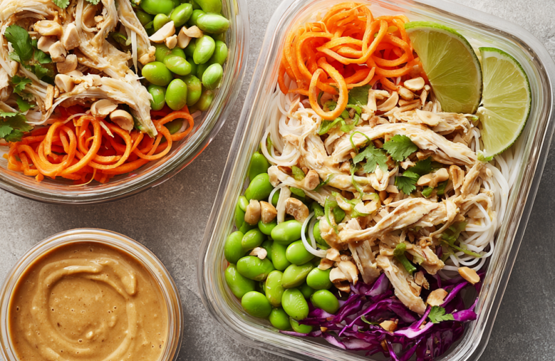 Peanut Chicken Cold Noodle Prep Bowls