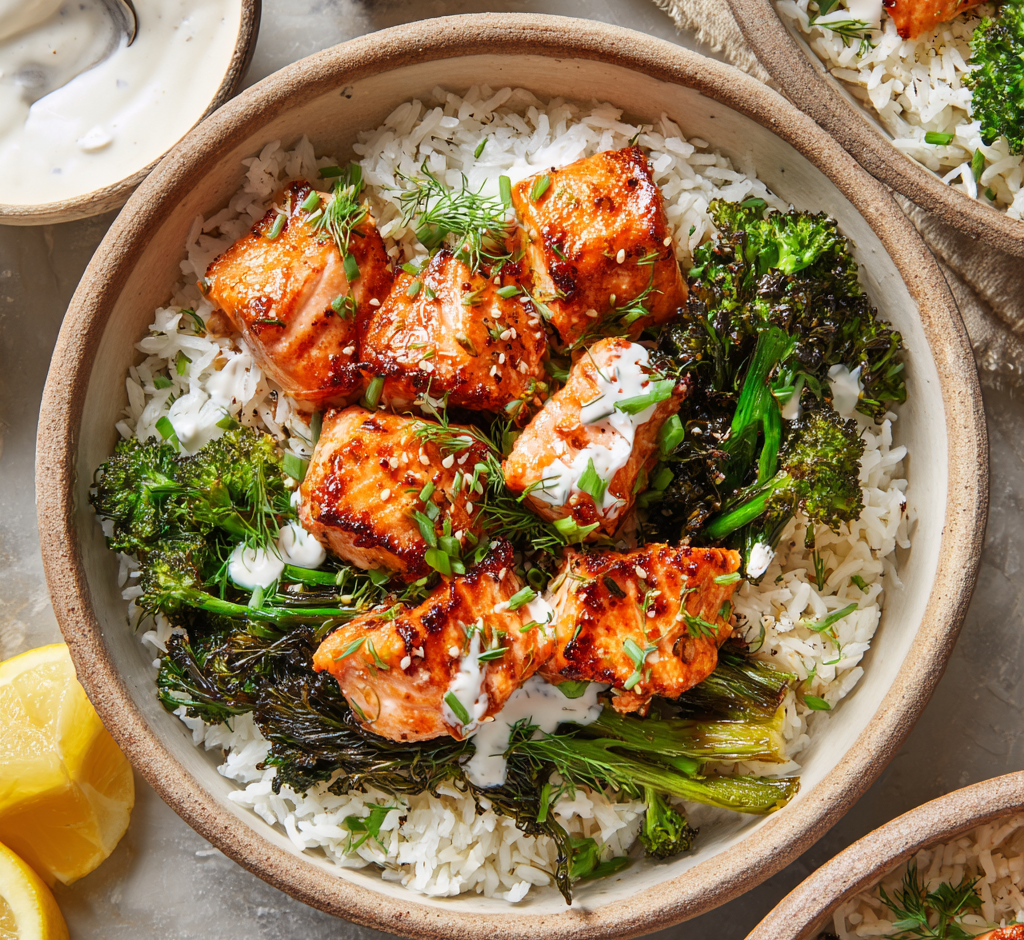 Hot Honey Salmon Bowls