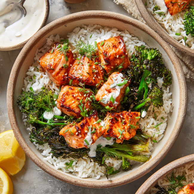 Hot Honey Salmon Bowls