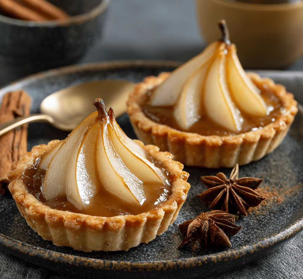 Maple Chai Poached Pear Tartlets