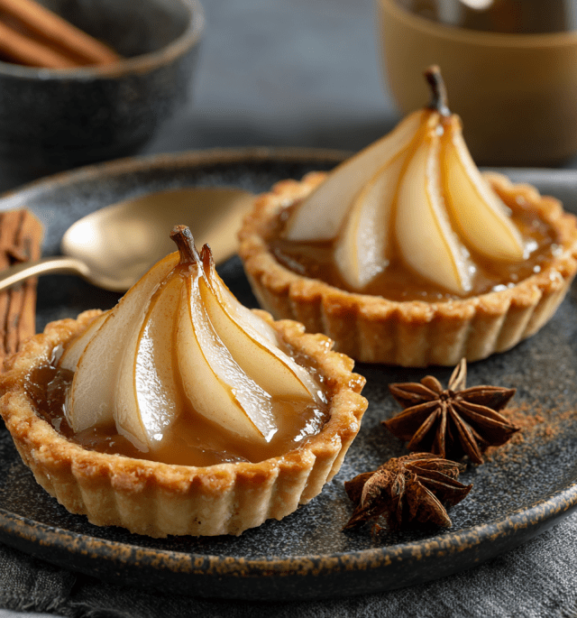 Maple Chai Poached Pear Tartlets