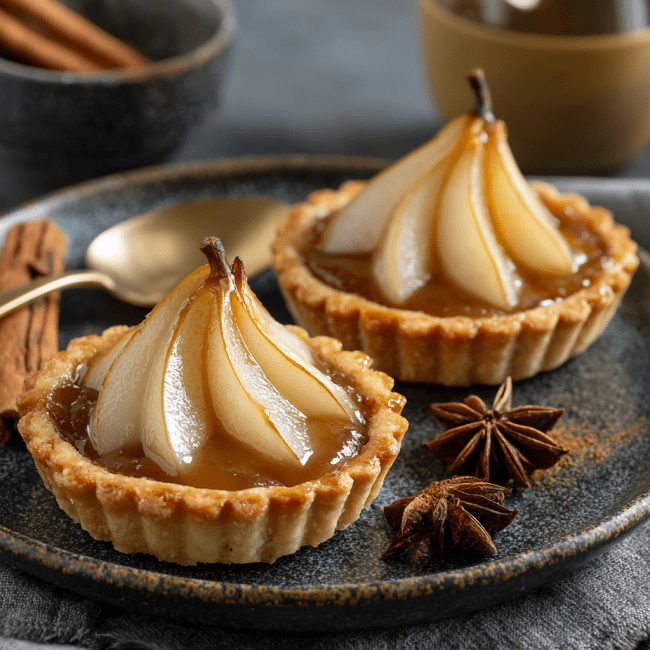 Maple Chai Poached Pear Tartlets