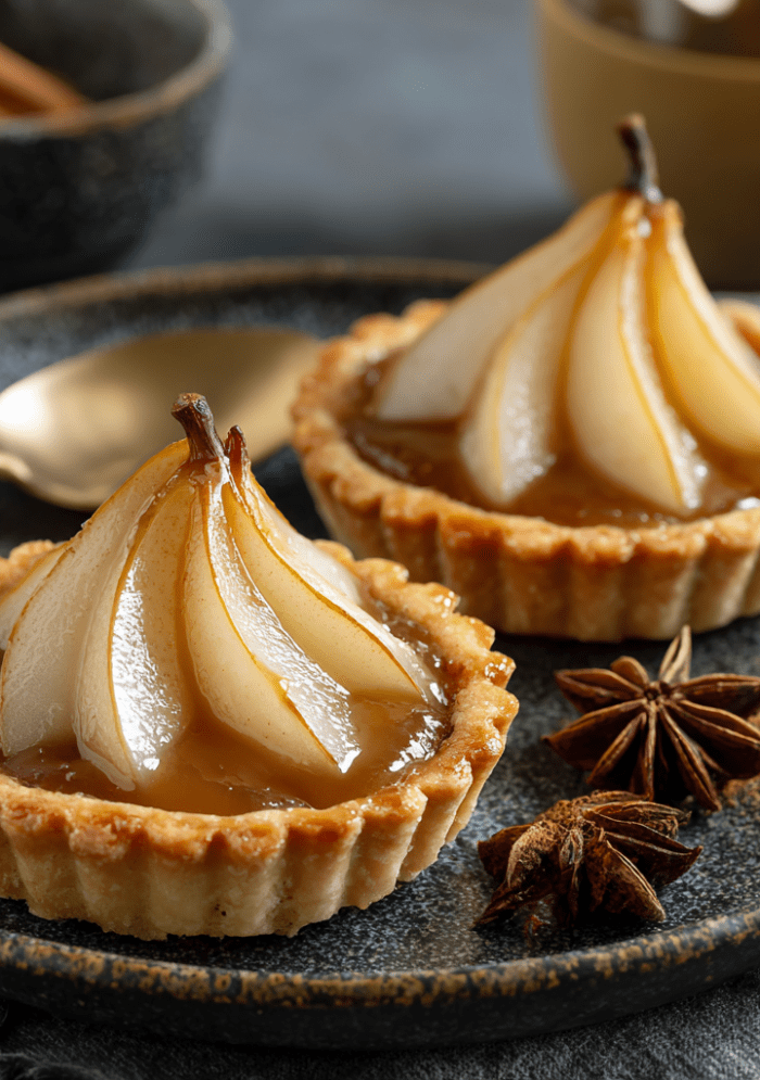 Maple Chai Poached Pear Tartlets