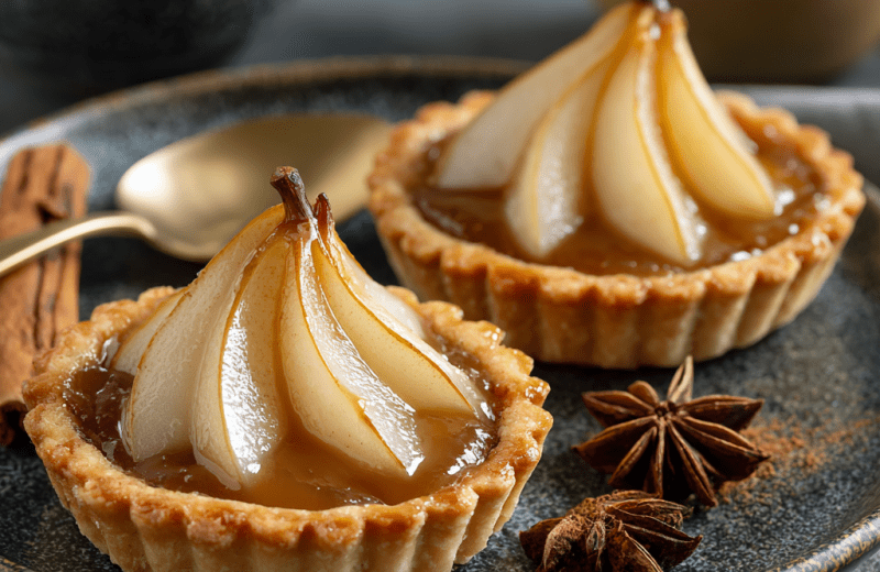 Maple Chai Poached Pear Tartlets