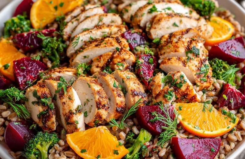 Grilled Chicken with Farro Beet Salad