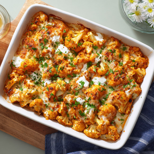Buffalo Ranch Chicken Cauliflower Bake