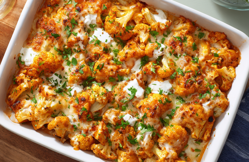 Buffalo Ranch Chicken Cauliflower Bake