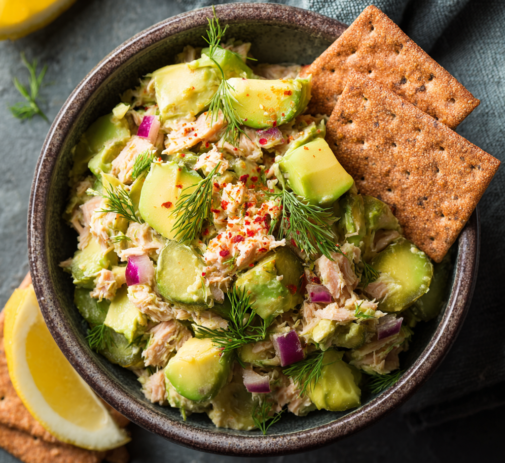 5-Min Avocado Tuna Smash with Crackers
