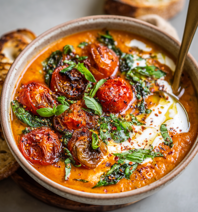 Roasted Tomato, Garlic & Basil Soup