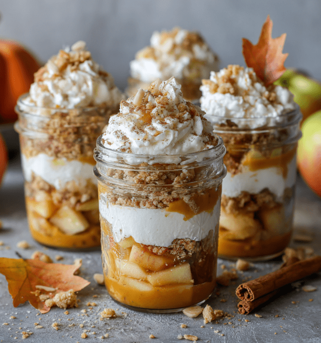 Layered Pumpkin Apple Trifle in Mason Jars