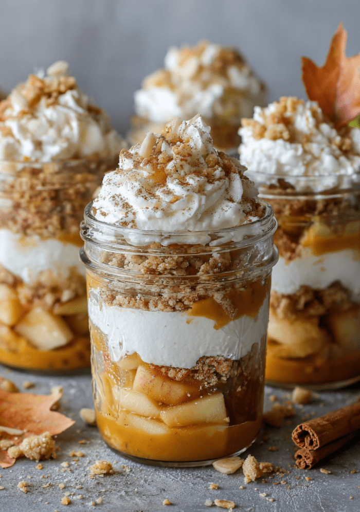 Layered Pumpkin Apple Trifle in Mason Jars