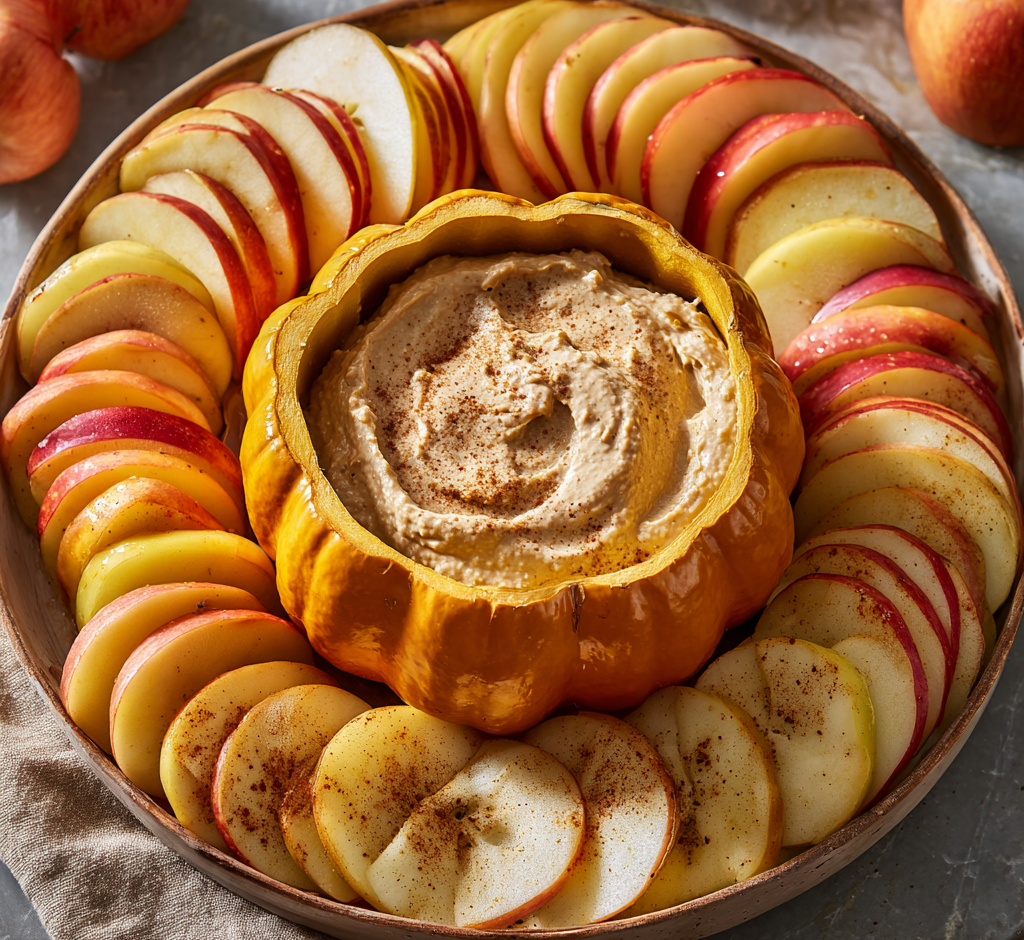 Baked Apple Slices with Pumpkin Cream Dip