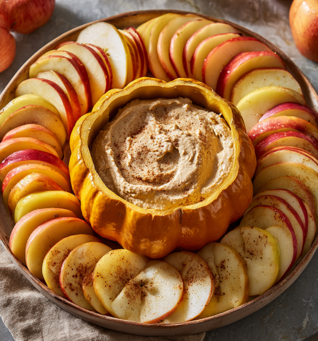 Baked Apple Slices with Pumpkin Cream Dip